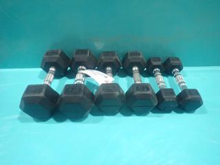 (2) 5lb, (2) 10lb And (2) 15lb Hex Dumbbells