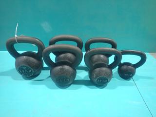 (1) 10lb, (2) 20lb, (2) 25lb And (1) 30lb Kettlebells