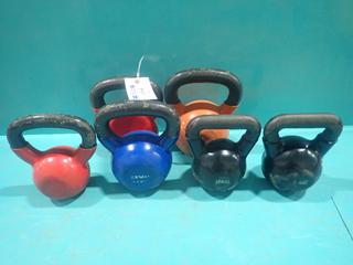 (1) 8kg, (1) 12kg, (1) 35.2lb And (3) Unknown Size Kettlebells