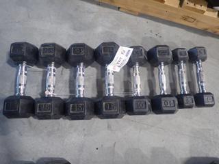 Qty Of (4) 15lb, (2) 10lb And (2) 5lb York Hex Dumbbells