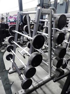 Life Fitness 10-Tier Barbell Rack C/w Bars And Assorted Weights