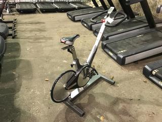 Keiser M3 Spin Bike c/w Self-Tensioning Poly V-Belt Drive & Monitor. (Seat Cracked) S/N 121010-28423.