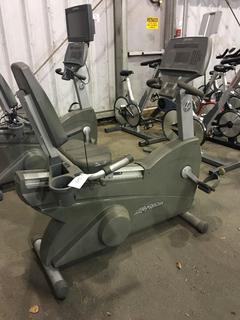 Life Fitness CLSR Integrity Series Recumbent Bike c/w Programmed Workouts. S/N Cannot Verify.