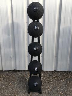 Medicine Ball Rack w/ Assorted Slam Balls.