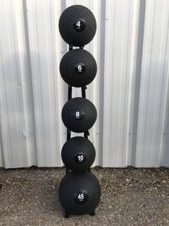 Medicine Ball Rack w/ Assorted Slam Balls.