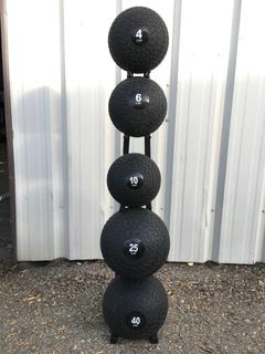 Medicine Ball Rack w/ Assorted Slam Balls.