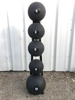 Medicine Ball Rack w/ Assorted Slam Balls.