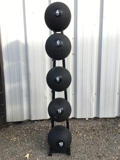 Medicine Ball Rack w/ Assorted Slam Balls.