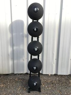 Medicine Ball Rack w/ Assorted Slam Balls.