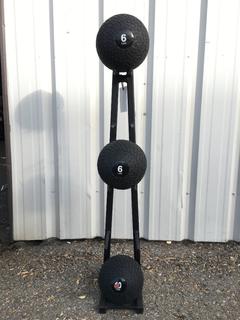 Medicine Ball Rack w/ Assorted Slam Balls.