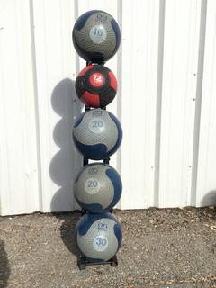 Medicine Ball Rack w/ Assorted Slam Balls.