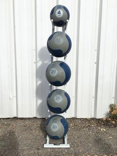 Medicine Ball Rack w/ Assorted Medicine Balls.