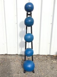 Medicine Ball Rack w/ Assorted Medicine Balls.