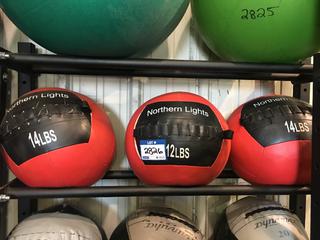 (3) Medicine Balls, (2) 14lb & (1) 12lb.