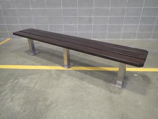 89 3/4in X 17in X 18in Wood Bench w/ Metal Supports *Note: This Item Is Located At 7103 68AVE NW- Location 2*