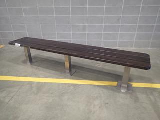 89 3/4in X 17in X 18in Wood Bench w/ Metal Supports *Note: Has Minor Scratches, This Item Is Located At 7103 68AVE NW- Location 2*