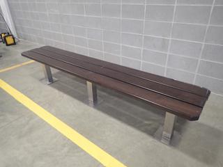 89 3/4in X 17in X 18in Wood Bench w/ Metal Supports *Note: This Item Is Located At 7103 68AVE NW- Location 2*