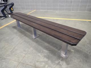 89 3/4in X 17in X 18in Wood Bench w/ Metal Supports *Note: Has Minor Scratches, This Item Is Located At 7103 68AVE NW- Location 2*