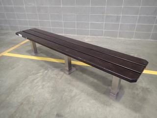 89 3/4in X 17in X 18in Wood Bench w/ Metal Supports *Note: Has Minor Scratches, This Item Is Located At 7103 68AVE NW- Location 2*