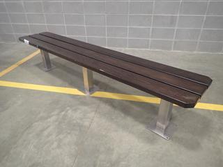 89 3/4in X 17in X 18in Wood Bench w/ Metal Supports *Note: Has Minor Scratches, This Item Is Located At 7103 68AVE NW- Location 2*