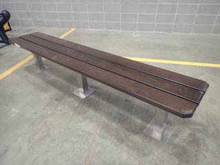 89 3/4in X 17in X 18in Wood Bench w/ Metal Supports *Note: Has Minor Scratches, This Item Is Located At 7103 68AVE NW- Location 2*