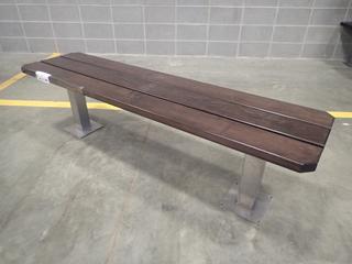 65 3/4in X 17in X 18in Wood Bench w/ Metal Supports *Note: Has Minor Scratches, This Item Is Located At 7103 68AVE NW- Location 2*