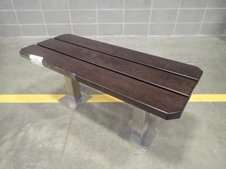 41 3/4in X 17in X 18in Wood Bench w/ Metal Supports *Note: Has Minor Scratches, This Item Is Located At 7103 68AVE NW- Location 2*