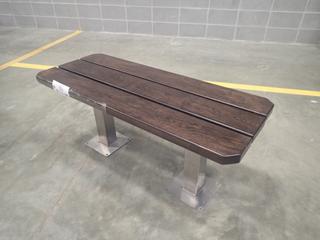 41 3/4in X 17in X 18in Wood Bench w/ Metal Supports *Note: Has Minor Scratches, This Item Is Located At 7103 68AVE NW- Location 2*
