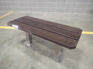 41 3/4in X 17in X 18in Wood Bench w/ Metal Supports *Note: Has Minor Scratches, This Item Is Located At 7103 68AVE NW- Location 2*