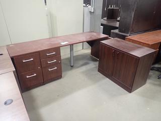 7ft X 2ft X 30in Office Desk C/w 3ft X 20in X 29in 2-Door Cabinet. *Note: This Item Is Located At 7103 68AVE NW- Location 2*