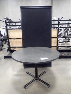 42in X 30in Round Table C/w 3ft X 2ft X 76in Portable Pin/Whiteboard. *Note: This Item Is Located At 7103 68AVE NW- Location 2*