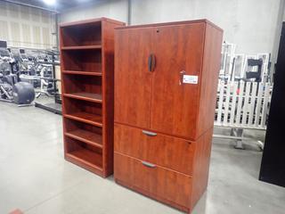 3ft X 22in X 66in 2-Door 2-Drawer Cabinet C/w 32in X 14in X 71in Book Shelf *Note: This Item Is Located At 7103 68AVE NW- Location 2*