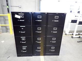 (2) 18in X 25in X 52in 4-Drawer Filing Cabinets C/w (1) 15in X 25in X 52in 4-Drawer Filing Cabinet. *Note: This Item Is Located At 7103 68AVE NW- Location 2*