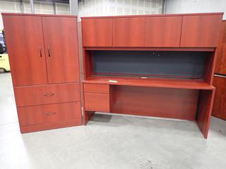 6ft X 19in X 66in Office Desk C/w Hutch And 3ft X 20in X 66in 2-Door 2-Drawer Storage Cabinet. *Note: This Item Is Located At 7103 68AVE NW- Location 2*
