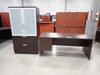 66in X 30in X 29in Office Desk C/w 3ft X 22in X 66in 2-Door 2-Drawer Cabinet. *Note: This Item Is Located At 7103 68AVE NW- Location 2*
