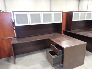 78in X 58in X 66in L-Shaped Office Desk C/w Hutch. *Note: Has Scratches, This Item Is Located At 7103 68AVE NW- Location 2*