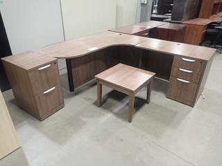 7ft X 71in X 2ft (W) X 29in (H) L-Shaped Office Desk C/w Table. *Note: This Item Is Located At 7103 68AVE NW- Location 2*