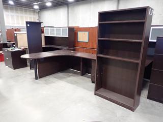 90in X 6ft X 30in L-Shaped Office Desk C/w 3ft X 1ft X 6ft Shelving Unit. *Note: This Item Is Located At 7103 68AVE NW- Location 2*