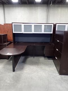 67in X 30in X 66in L-Shaped Office Desk C/w Hutch And (1) 3ft X 42in X 54in 4-Drawer Filing Cabinet *Note: Missing Handle On Filing Cabinet, This Item Is Located At 7103 68AVE NW- Location 2*