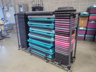 Duracart 90in X 18in X 56in Cart C/w Qty Of (14) Fitness Steps And Approx.(46) Risers *Note: This Item Is Located At 7103 68AVE NW- Location 2*