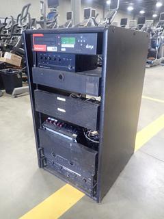 26 1/2in X 22 1/2in X 36in Middle Atlantic DWR-18-XX Wall Mountable Accessory Enclosure Cabinet w/ Rolls RM70 Microphone/Source Selector, Tuscam CD-200 CD Player, Interm R300 Reference Amplifier And Numark Fit Sound Rack Mout Ipod Music Player *Note: This Item Is Located At 7103 68AVE NW- Location 2*