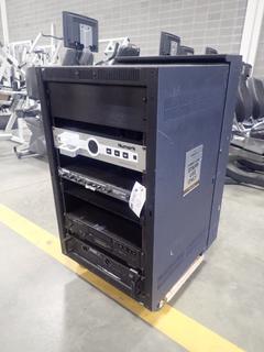 24in X 20 1/2in X 27in Wood Enclosure Cabinet w/ DMX Digital Media Manager, T0A BG-2120 Mixer Amplifier, Tortech PA-35 P.A Amplifier, Interm R300 Reference Amplifier And Interm Q04960 Quad Amp *Note: This Item Is Located At 7103 68AVE NW- Location 2*