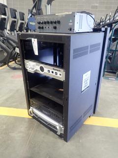 26.5in X 22.5in X 36in Middle Atlantic DWR-16-XX Wall Mountable Accessory Enclosure Cabinet w/  Tascam CD-200 CD Player, Peavy MPA T00T Preamplifier, Numark Fitsound Rack, Mount Ipod Music Player And Behringer NU3000 Power Amplifier *Note: This Item Is Located At 7103 68AVE NW- Location 2*