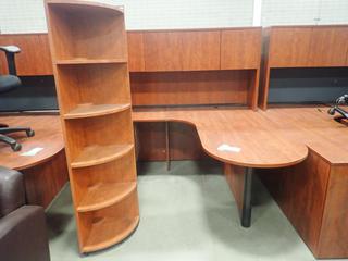 6ft X 70in X 30in (W) X 29in (H) L-Shaped Office Desk C/w Hutch And 16in X 16in X 70in Corner Shelf. *Note: This Item Is Located At 7103 68AVE NW- Location 2*