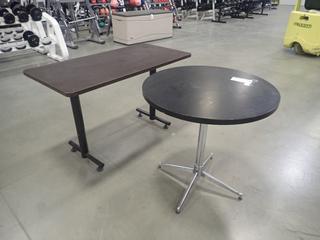 4ft X 2ft X 29in Table C/w 30in X 30in Round Table *Note: This Item Is Located At 7103 68AVE NW- Location 2*