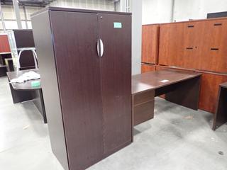 66in X 30in X 29in Office Desk C/w 35 1/2in X 22in X 65 1/2in 2-Door Cabinet *Note: This Item Is Located At 7103 68AVE NW- Location 2*