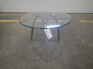 23 1/2in X 23 1/2in X 19 1/2in Glass Table *Note: This Item Is Located At 7103 68AVE NW- Location 2*