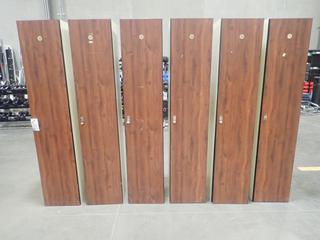 Qty Of (6) 15in X 15in X 72in Single Door Lockers *Note: Cracks In Side Of (1), Scratches On (1), (1) Missing Latch, This Item Is Located At 7103 68AVE NW- Location 2*