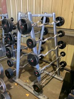 Life Fitness Barbell Rack w/ GP 20lbs - 80lbs Barbells, S/N 081012001286.
