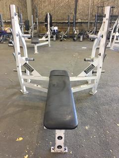 Hammer Strength Olympic Bench w/ Weight Rack, S/N 1697.